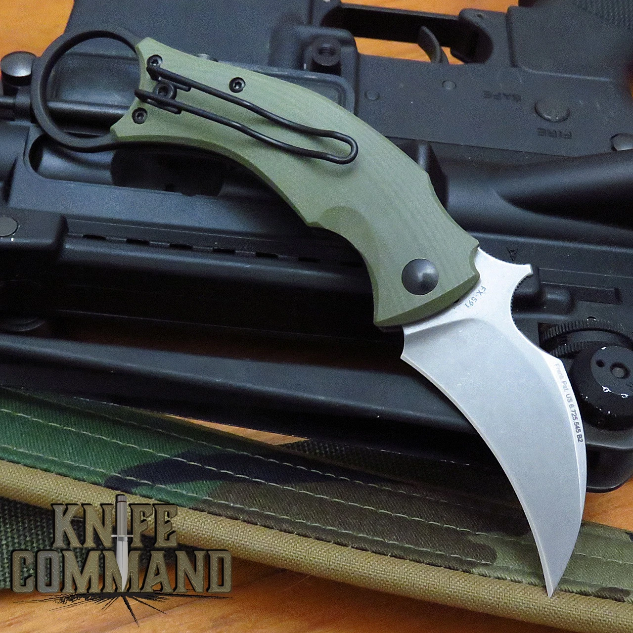 Fox Knives Bastinelli OD Green Black Bird Karambit Folding Knife FX-591ODSW Stonewashed Blade 4 Fox Knives Bastinelli OD Green Black Bird Karambit Folding Knife FX-591ODSW Stonewashed Blade - Image 2