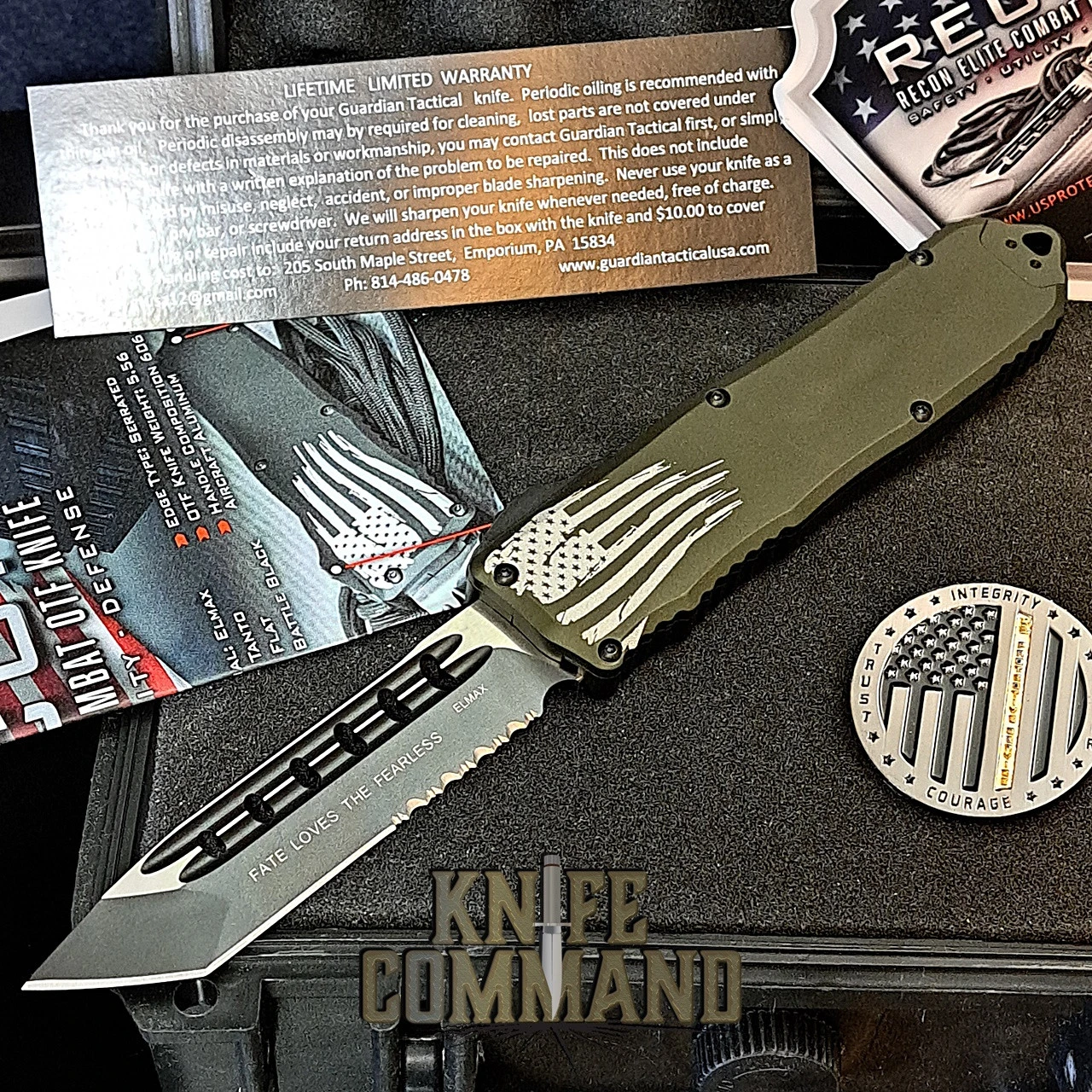 Guardian Tactical Recon Elite OD Green OTF Automatic Knife Serr Tanto Black Elmax 108222 4 Guardian Tactical Recon Elite OD Green OTF Automatic Knife Serr Tanto Black Elmax 108222 - Image 3