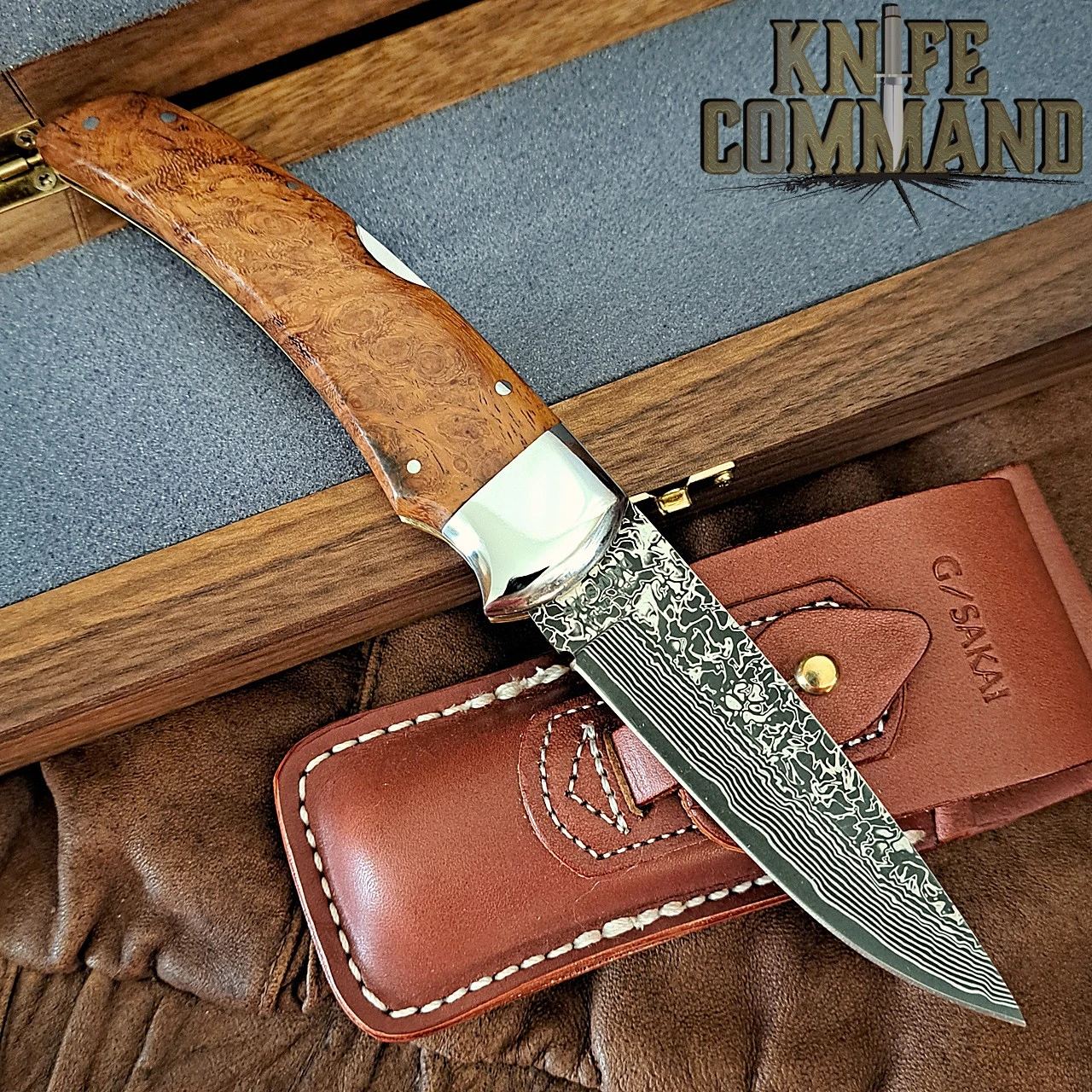 G Sakai Limited Edition New Folding Hunter Quince Wood & Damascus Lockback Pocket Knife Large 10407 4 G Sakai Limited Edition New Folding Hunter Quince Wood & Damascus Lockback Pocket Knife Large 10407 - Image 2