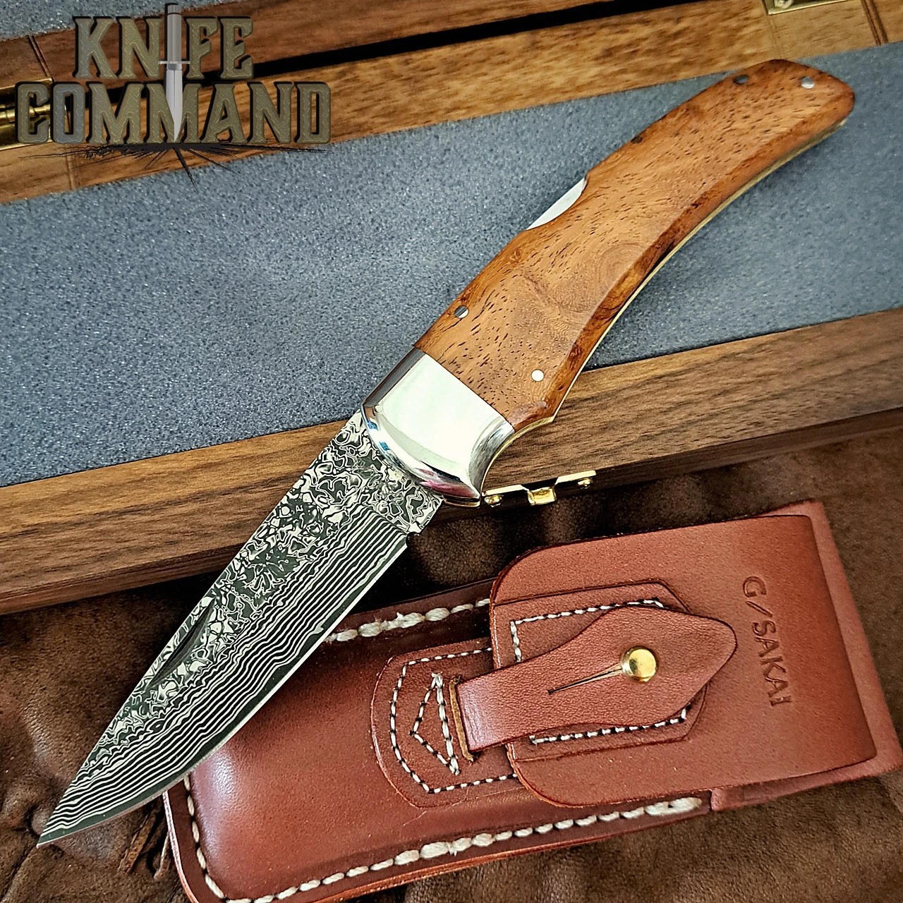 G Sakai Limited Edition New Folding Hunter Quince Wood & Damascus Lockback Pocket Knife Large 10407 3 G Sakai Limited Edition New Folding Hunter Quince Wood & Damascus Lockback Pocket Knife Large 10407