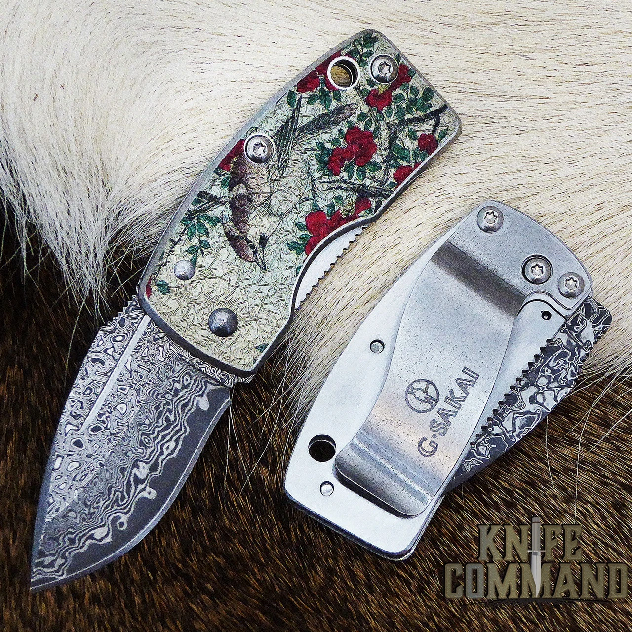 G Sakai Ukimon Szanqua Camellia Bloom Money Clip Pocket Knife Damascus 11610 4 G Sakai Ukimon Szanqua Camellia Bloom Money Clip Pocket Knife Damascus 11610 - Image 2