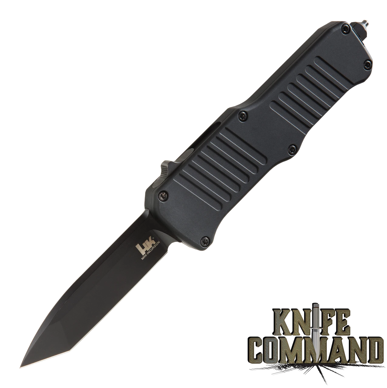 HK Mini Incursion OTF Automatic: 2.95" Tanto Blade - Black PVD Finish, Matte Black Aluminum Frame 54046 3 HK Mini Incursion OTF Automatic: 2.95" Tanto Blade - Black PVD Finish, Matte Black Aluminum Frame 54046