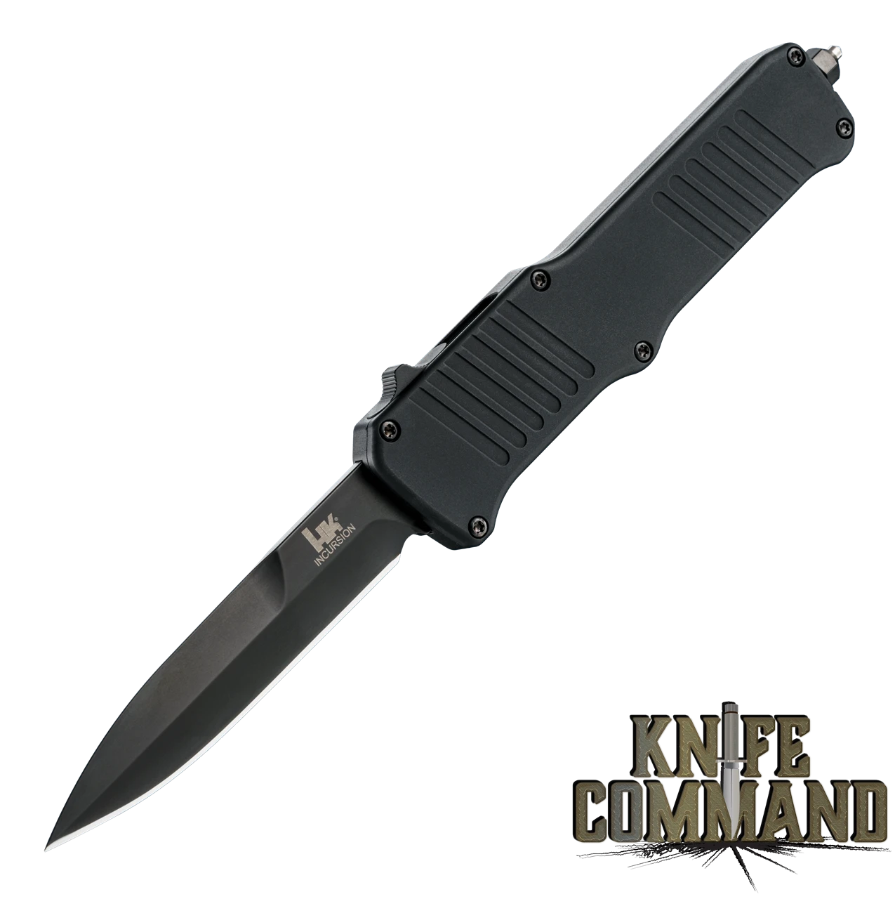 HK Incursion OTF Automatic: 3.9" Bayonet Blade - Black PVD Finish, Matte Black Aluminum Frame 54096 3 HK Incursion OTF Automatic: 3.9" Bayonet Blade - Black PVD Finish, Matte Black Aluminum Frame 54096