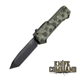 Hogue Knives Compound OTF Automatic: 3.5" Tanto Blade - Black PVD Finish, G-Mascus Green G10 Frame 34028