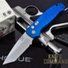 Hogue Knives Ballista I Automatic Folder: 3.5" Tanto Point Blade Stone Tumbled Finish, Matte Blue Aluminum Frame #64123 -Chic Knives Store HOGUE BALLISTA 64123 12537.1653009823.1280.1280