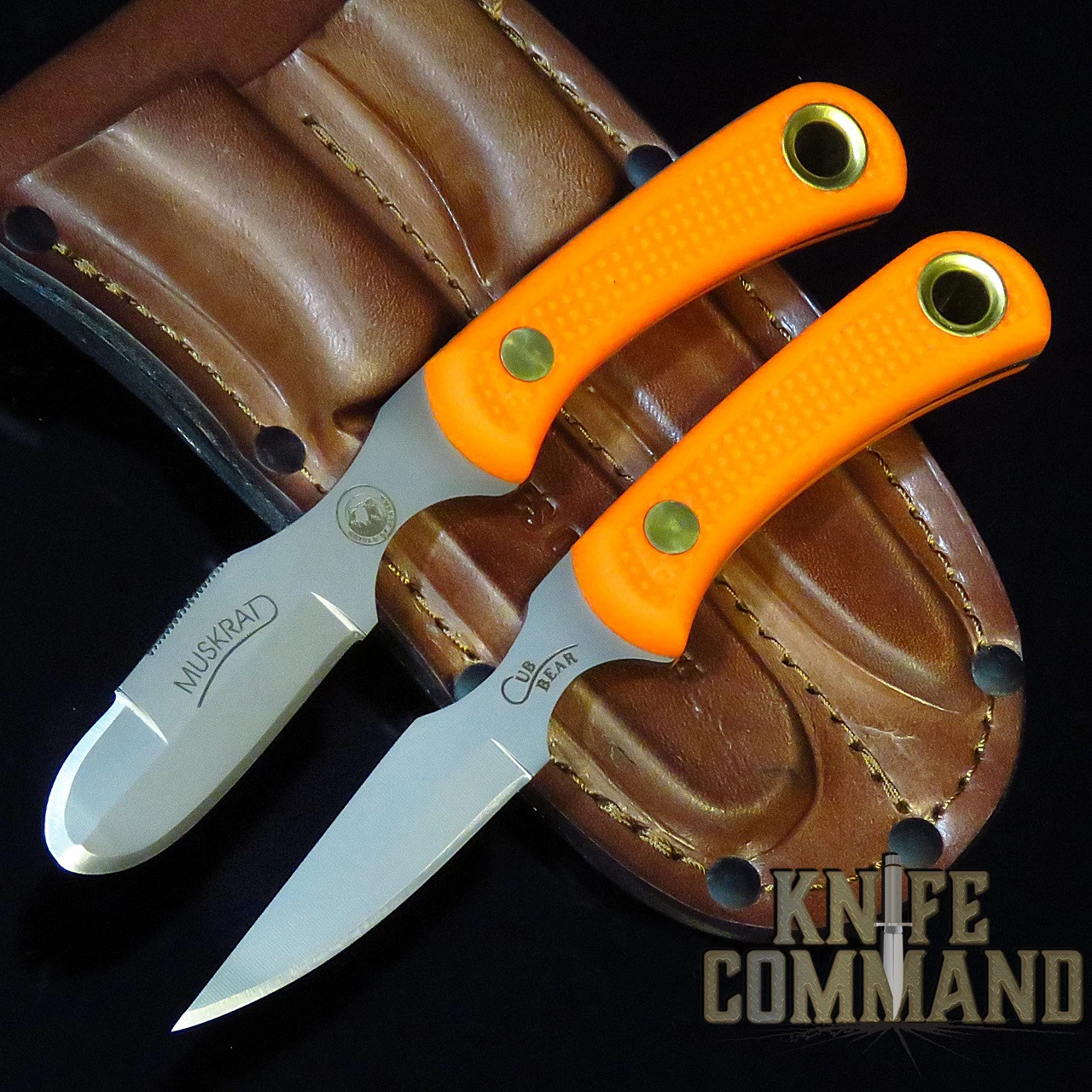Knives Of Alaska Muskrat Cub Bear Blaze Orange Suregrip Hunting Knife Combo 00096FG 3 Knives Of Alaska Muskrat Cub Bear Blaze Orange Suregrip Hunting Knife Combo 00096FG