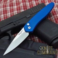 Chic Knives Store 7 Pro-Tech Knives 3405 Blue Newport Automatic Knife Folder 3" Stonewash CPM-S35VN Blade