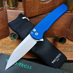 Pro-Tech Knives 5305 Blue Malibu Manual Flipper Knife Folder 3.25" Stonewash MAGNACUT Wharncliffe Blade
