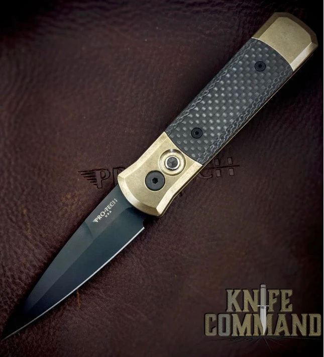 Pro-Tech Knives Godson Automatic Knife 7115 Carbon Fiber, BronzeAL And Black DLC Blade 3 Pro-Tech Knives Godson Automatic Knife 7115 Carbon Fiber, BronzeAL And Black DLC Blade