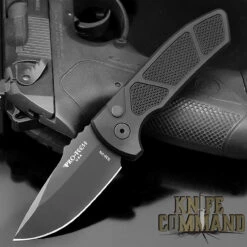 Pro-Tech Knives SBR Short Blade Rockeye Automatic Knife LG407 Les George Folder Black DlC S35VN Blade Textured Handle
