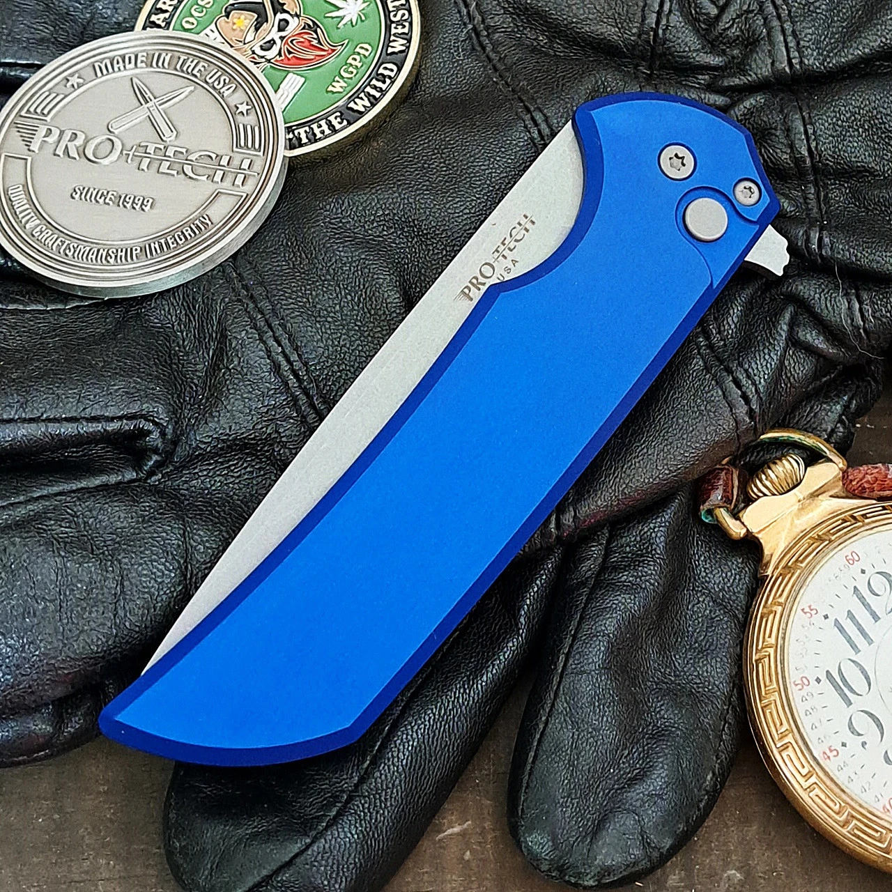 Pro-Tech Knives MX101-Blue Mordax Manual Flipper Knife Folder 3.625" Stonewash MAGNACUT Drop Point Blade 5 Pro-Tech Knives MX101-Blue Mordax Manual Flipper Knife Folder 3.625" Stonewash MAGNACUT Drop Point Blade - Image 3