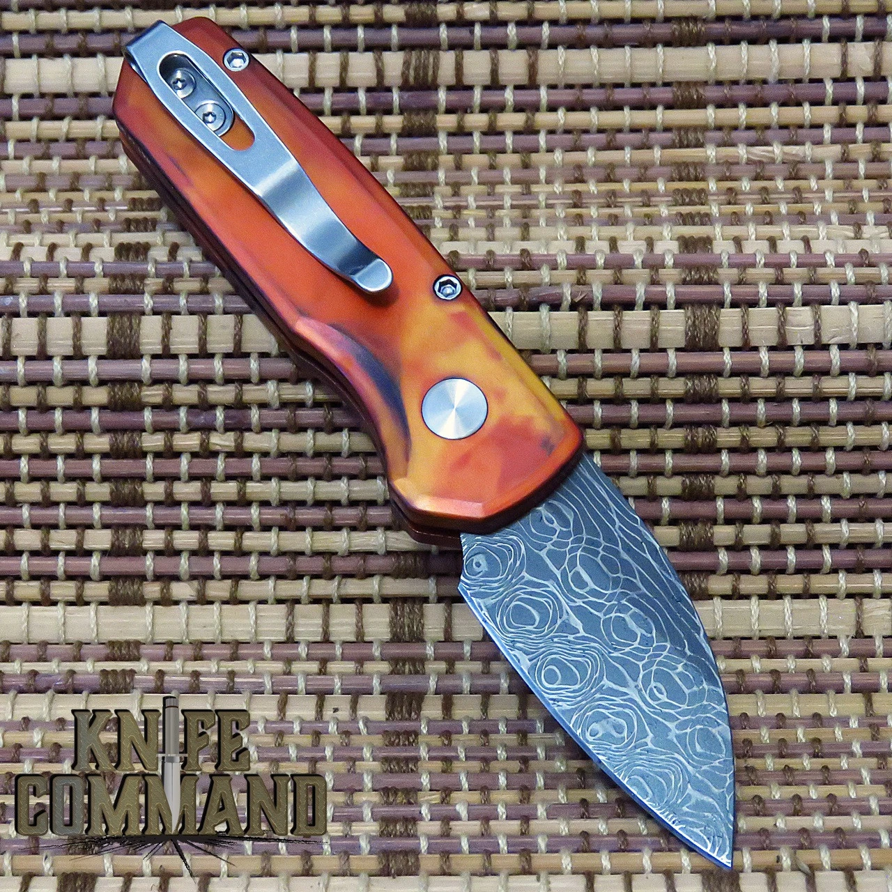 Pro-Tech Knives R5301-DF Dama Runt 5 Del Fuego Automatic Folder Knife Folder 1-15/16" Damascus Wharncliffe Blade 4 Pro-Tech Knives R5301-DF Dama Runt 5 Del Fuego Automatic Folder Knife Folder 1-15/16" Damascus Wharncliffe Blade - Image 2