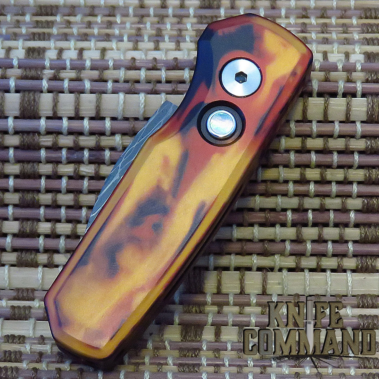 Pro-Tech Knives R5301-DF Dama Runt 5 Del Fuego Automatic Folder Knife Folder 1-15/16" Damascus Wharncliffe Blade 5 Pro-Tech Knives R5301-DF Dama Runt 5 Del Fuego Automatic Folder Knife Folder 1-15/16" Damascus Wharncliffe Blade - Image 3