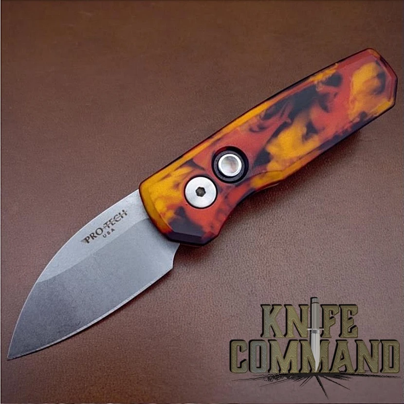 Pro-Tech Knives R5301-DF Runt 5 Del Fuego Automatic Folder Knife Folder 1-15/16" MAGNACUT Wharncliffe Stonewash Blade 6 Pro-Tech Knives R5301-DF Runt 5 Del Fuego Automatic Folder Knife Folder 1-15/16" MAGNACUT Wharncliffe Stonewash Blade - Image 4