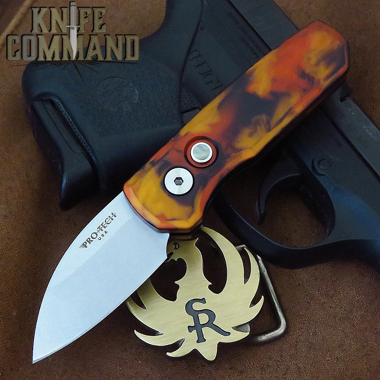 Pro-Tech Knives R5301-DF Runt 5 Del Fuego Automatic Folder Knife Folder 1-15/16" MAGNACUT Wharncliffe Stonewash Blade 3 Pro-Tech Knives R5301-DF Runt 5 Del Fuego Automatic Folder Knife Folder 1-15/16" MAGNACUT Wharncliffe Stonewash Blade
