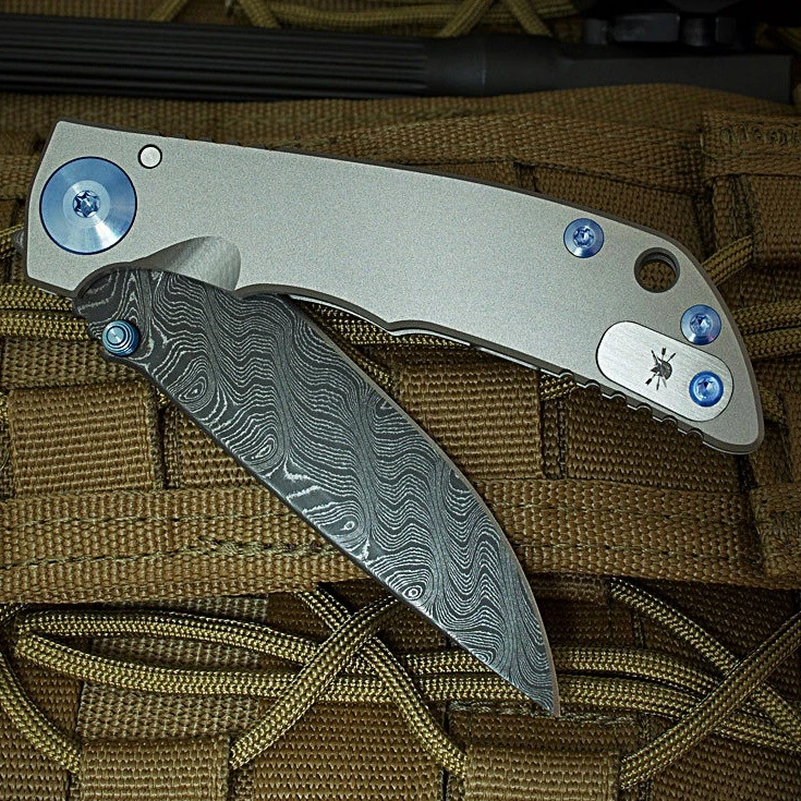 Spartan Blades Harsey Folder 3.25 Titanium / Blue 3.25" Nichols DamascusBlade SF10CNBL 4 Spartan Blades Harsey Folder 3.25 Titanium / Blue 3.25" Nichols DamascusBlade SF10CNBL - Image 2