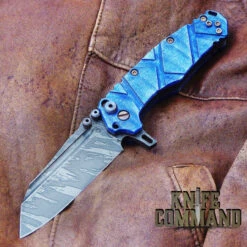 Wander Tactical Custom Mistral Blue Maple TI Extreme Duty Folding Knife Ice Brush